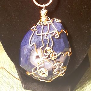 Wirewrapped Blue Fabricated Agate Necklace